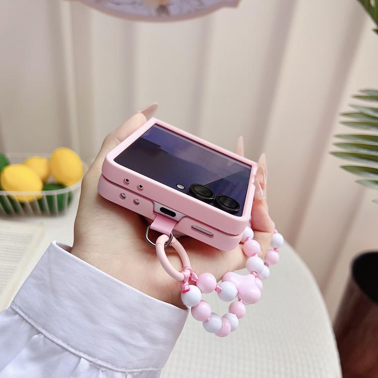 For Samsung Galaxy Z Flip6 5G / Flip7 FE Macaron Heart Shaped Bubble Holder Central Axis Double Magnetic Phone Case with Bracelet
