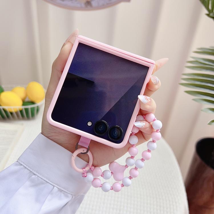 For Samsung Galaxy Z Flip7 5G Macaron Heart Shaped Bubble Holder Central Axis Double Magnetic Phone Case with Bracelet