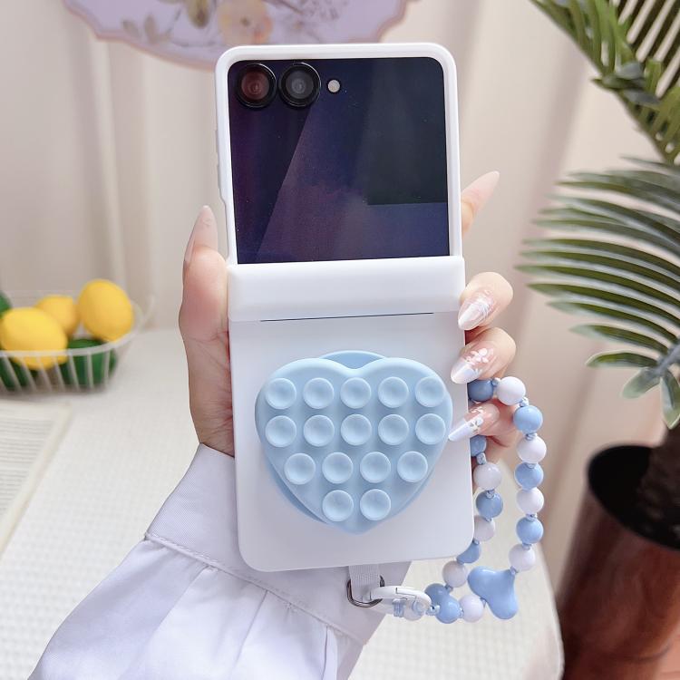 For Samsung Galaxy Z Flip7 5G Macaron Heart Shaped Bubble Holder Central Axis Double Magnetic Phone Case with Bracelet