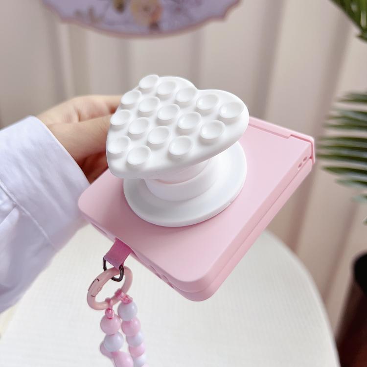 For Samsung Galaxy Z Flip5 5G Macaron Heart Shaped Bubble Holder Central Axis Double Magnetic Phone Case with Bracelet