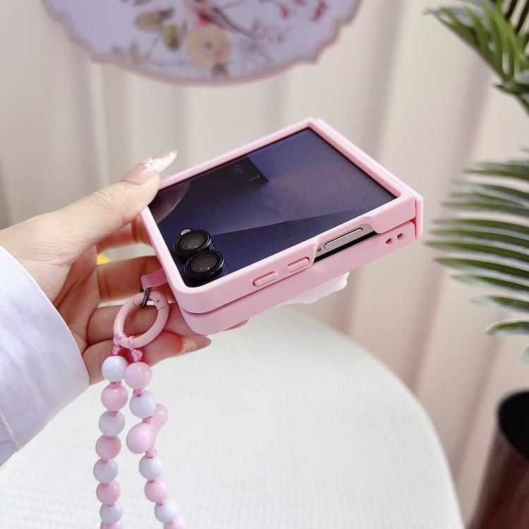 For Samsung Galaxy Z Flip5 5G Macaron Heart Shaped Bubble Holder Central Axis Double Magnetic Phone Case with Bracelet