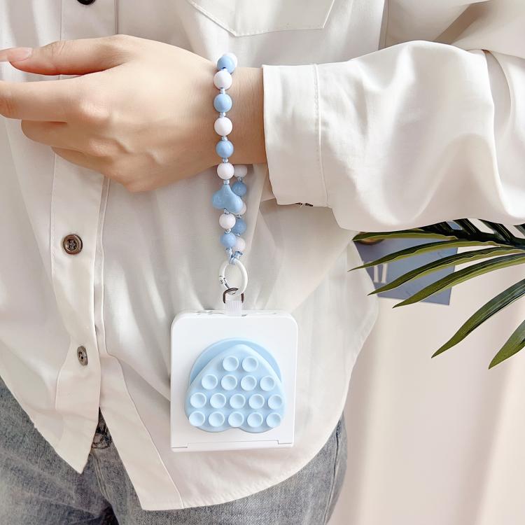 For Samsung Galaxy Z Flip5 5G Macaron Heart Shaped Bubble Holder Central Axis Double Magnetic Phone Case with Bracelet