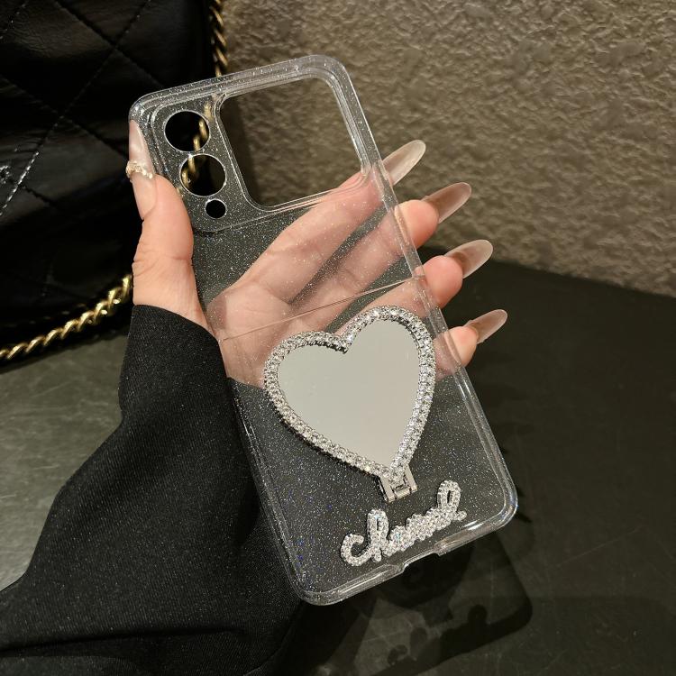 For Huawei nova Flip S Glitter Stardust Series PC Phone Case with Heart Shaped Holder - Transparent