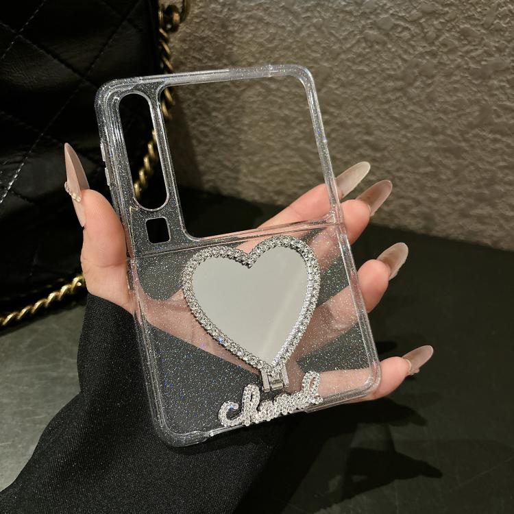 For Huawei Pura X Glitter Stardust Series PC Phone Case with Heart Shaped Holder - Transparent