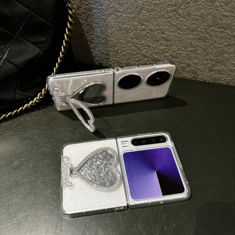 For Huawei Pura X Glitter Stardust Series PC Phone Case with Heart Shaped Holder - Transparent