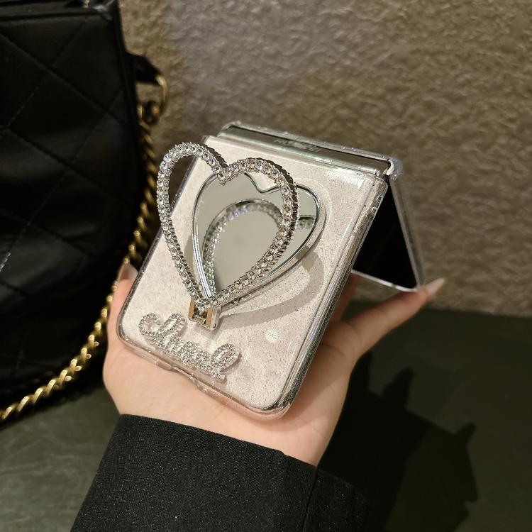 For Huawei nova Flip Glitter Stardust Series PC Phone Case with Heart Shaped Holder - Transparent