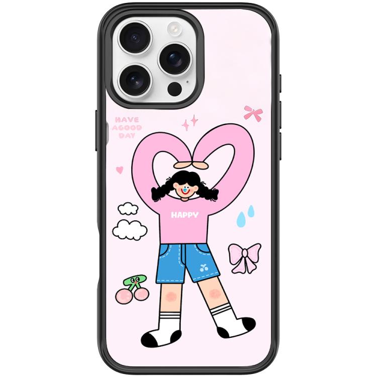For iPhone 16 Pro Max Adorable Double Ponytail Heart Girl Pattern Magnetic Phone Case