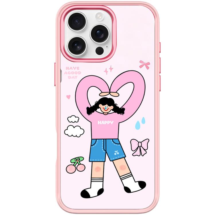 For iPhone 16 Pro Max Adorable Double Ponytail Heart Girl Pattern Magnetic Phone Case
