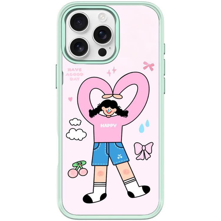 For iPhone 16 Pro Max Adorable Double Ponytail Heart Girl Pattern Magnetic Phone Case