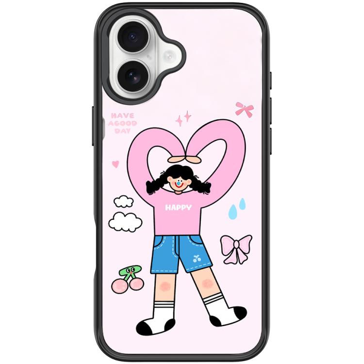 For iPhone 16 Plus Adorable Double Ponytail Heart Girl Pattern Magnetic Phone Case