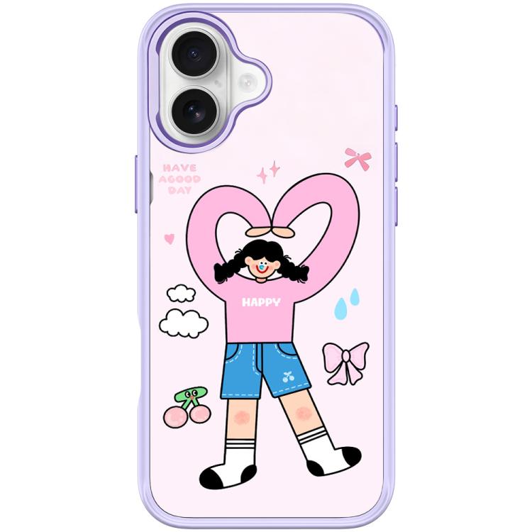 For iPhone 16 Adorable Double Ponytail Heart Girl Pattern Magnetic Phone Case