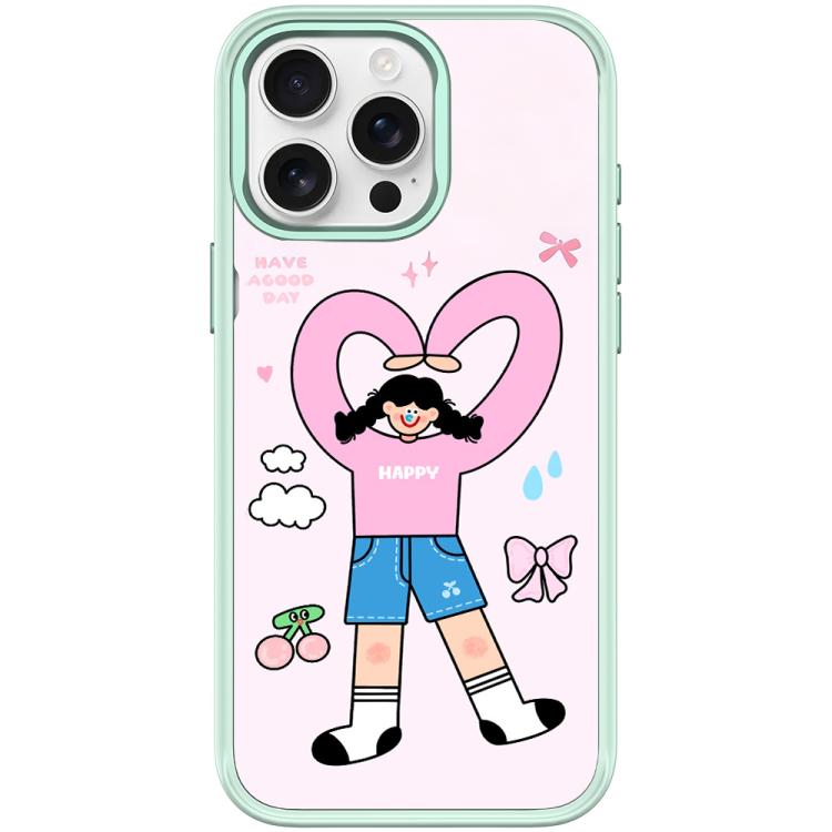 For iPhone 15 Pro Adorable Double Ponytail Heart Girl Pattern Magnetic Phone Case