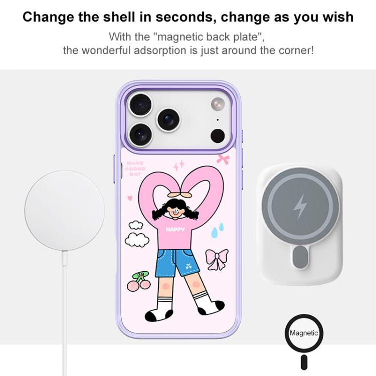 For iPhone 17 Pro Max Adorable Double Ponytail Heart Girl Pattern Magnetic Phone Case
