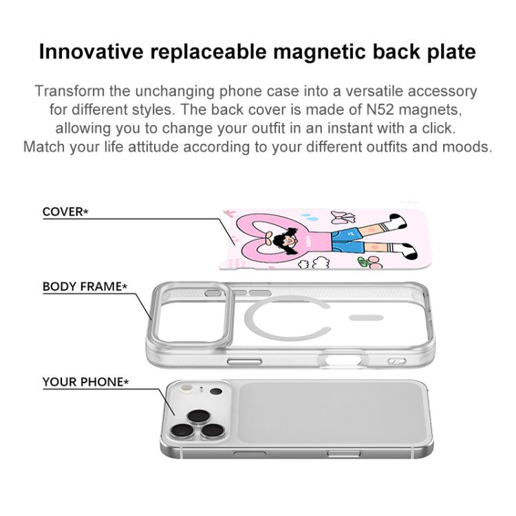 For iPhone 16 Pro Max Adorable Double Ponytail Heart Girl Pattern Magnetic Phone Case