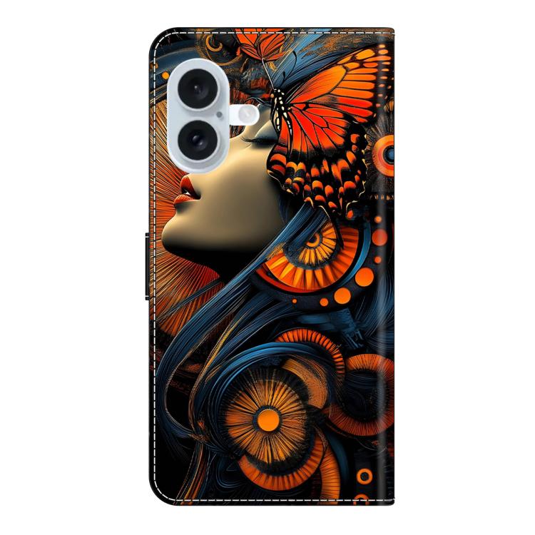 For iPhone 16 Plus Crystal-Like Painted Vegan Leather Phone Case