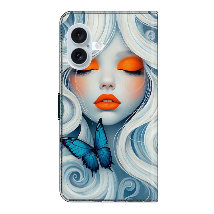 For iPhone 16 Plus Crystal-Like Painted Vegan Leather Phone Case