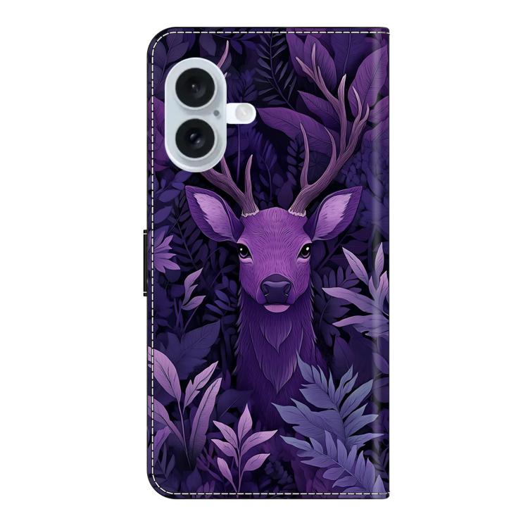 For iPhone 16 Plus Crystal-Like Painted Vegan Leather Phone Case