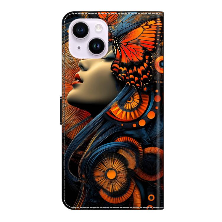 For iPhone 15 Crystal-Like Painted Vegan Leather Phone Case