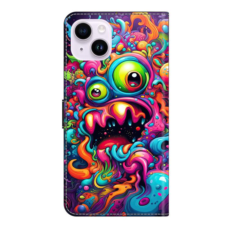 For iPhone 15 Plus Crystal-Like Painted Vegan Leather Phone Case