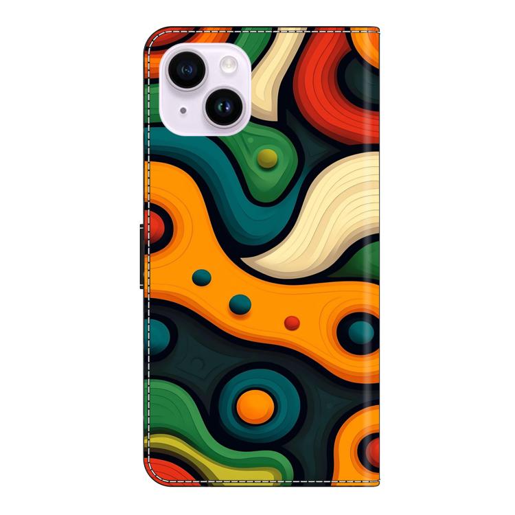 For iPhone 15 Plus Crystal-Like Painted Vegan Leather Phone Case