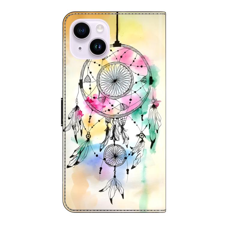 For iPhone 15 Plus Crystal-Like Painted Vegan Leather Phone Case