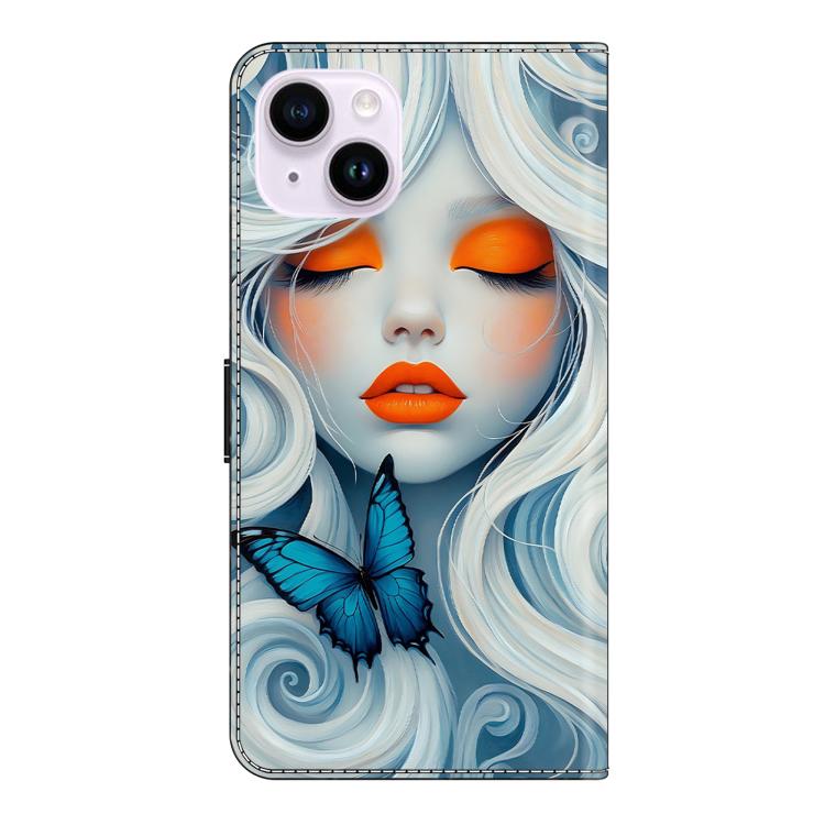 For iPhone 15 Plus Crystal-Like Painted Vegan Leather Phone Case