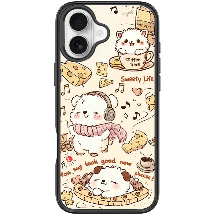 For iPhone 16 Adorable Coffee Cat Pattern Magnetic Phone Case