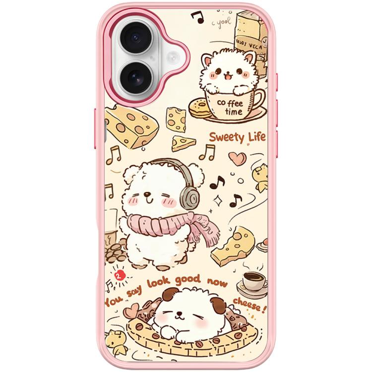 For iPhone 16 Adorable Coffee Cat Pattern Magnetic Phone Case