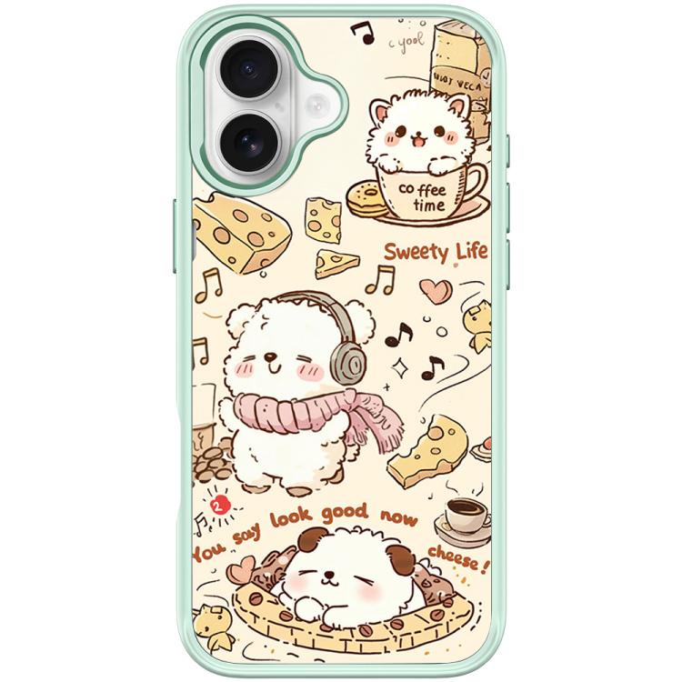 For iPhone 16 Adorable Coffee Cat Pattern Magnetic Phone Case