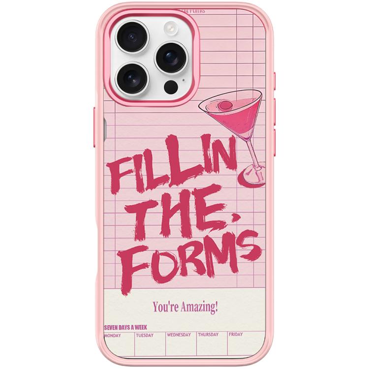 For iPhone 16 Pro Max Cocktail and Text Pattern Magnetic Phone Case