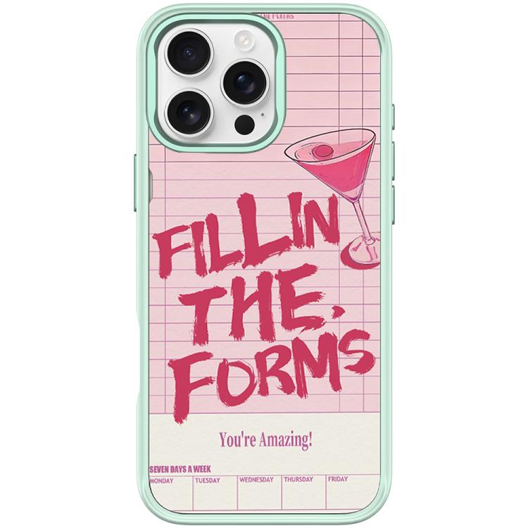 For iPhone 16 Pro Max Cocktail and Text Pattern Magnetic Phone Case