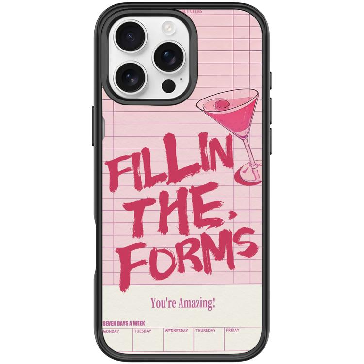 For iPhone 16 Pro Cocktail and Text Pattern Magnetic Phone Case
