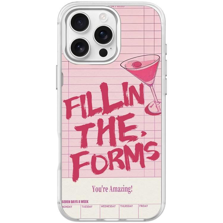 For iPhone 16 Pro Cocktail and Text Pattern Magnetic Phone Case