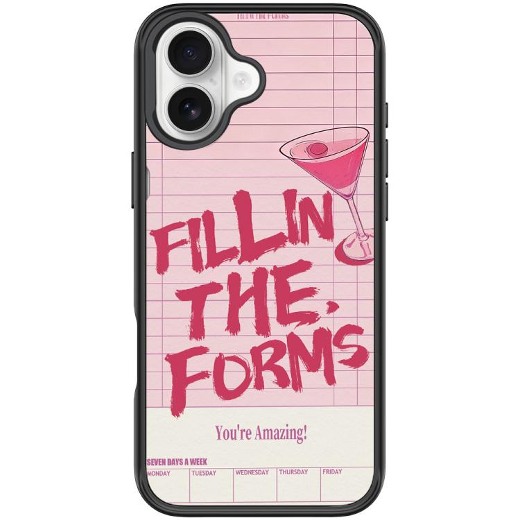 For iPhone 16 Plus Cocktail and Text Pattern Magnetic Phone Case