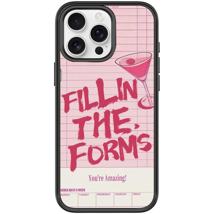 For iPhone 15 Pro Max Cocktail and Text Pattern Magnetic Phone Case