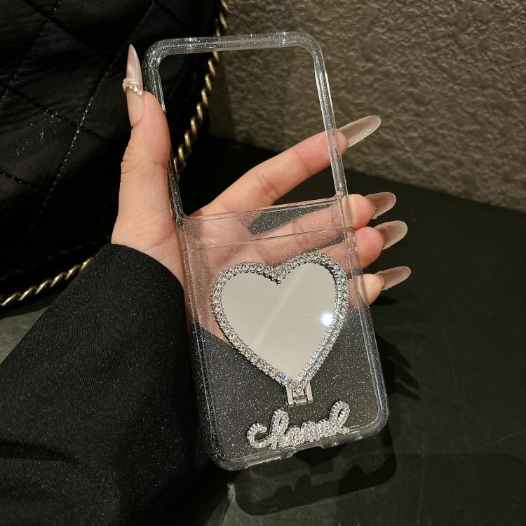 For Motorola Razr 60 / 50 Glitter Stardust Series PC Phone Case with Heart Shaped Holder - Transparent