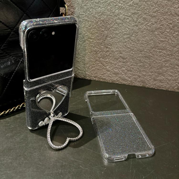 For Motorola Razr 60 / 50 Glitter Stardust Series PC Phone Case with Heart Shaped Holder - Transparent