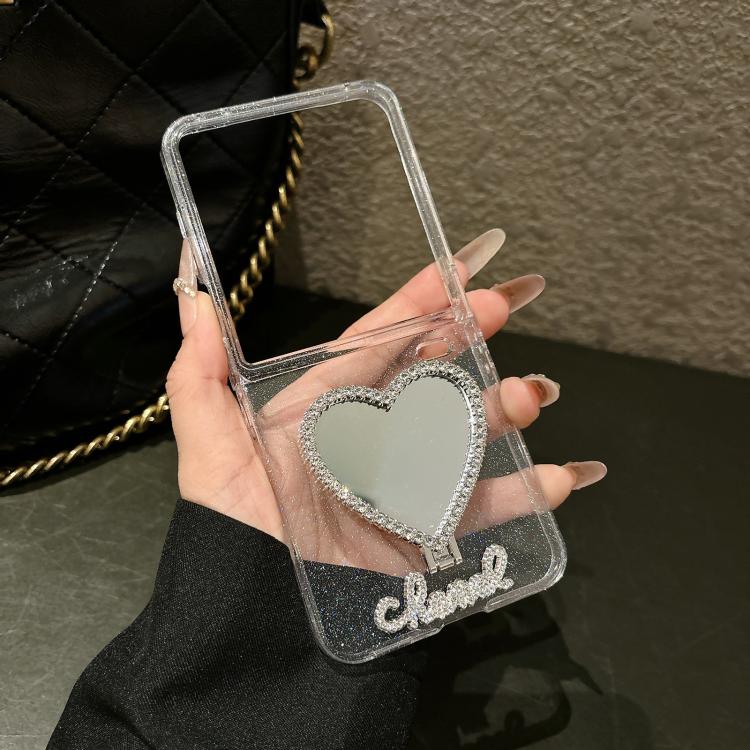 For Xiaomi Mix Flip Glitter Stardust Series PC Phone Case with Heart Shaped Holder - Transparent