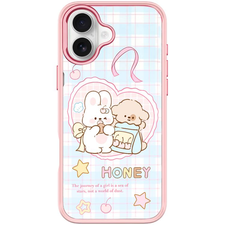 For iPhone 16 Adorable Love Rabbit Pattern Magnetic Phone Case