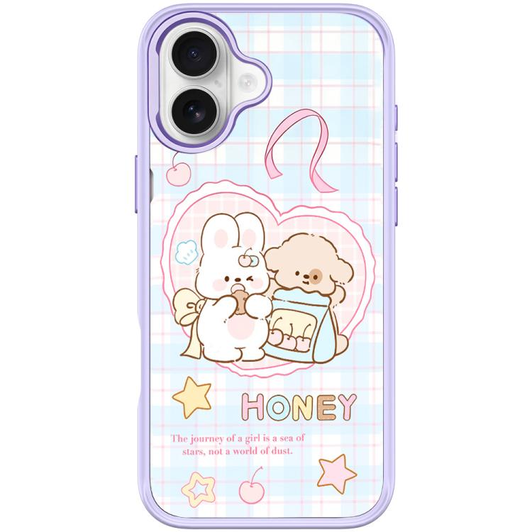 For iPhone 16 Adorable Love Rabbit Pattern Magnetic Phone Case