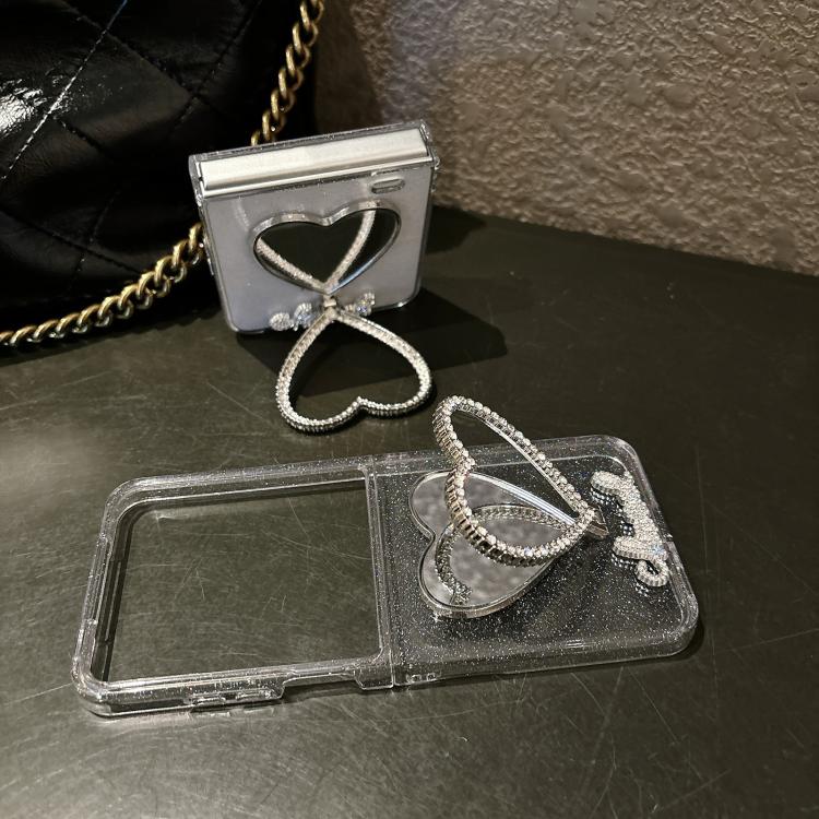 For Honor Magic V Flip Glitter Stardust Series PC Phone Case with Heart Shaped Holder - Transparent