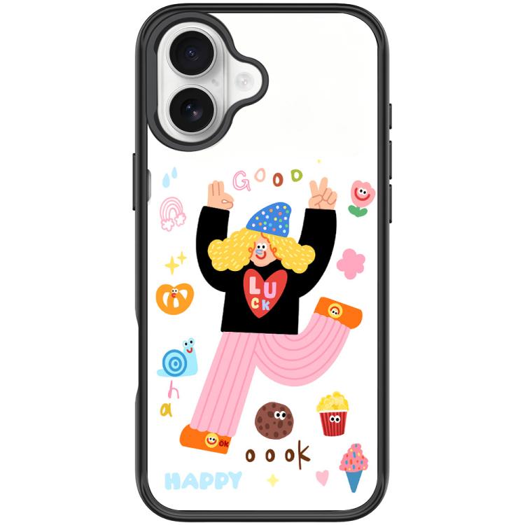 For iPhone 16 Plus Little Girl and Good Text Pattern Magnetic Phone Case