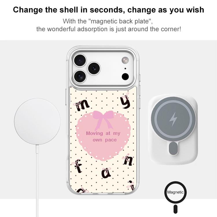 For iPhone 17 Pro White Heart Pattern Magnetic Phone Case