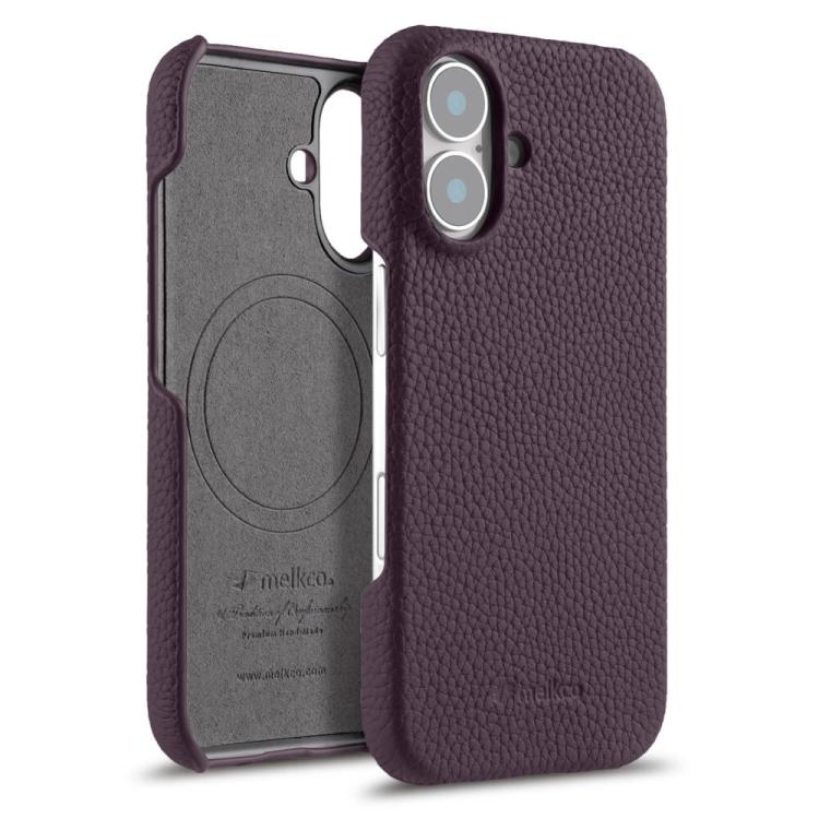 For iPhone 16 melkco Litchi Texture Magnetic Half Coverage Genuine Leather Phone Case