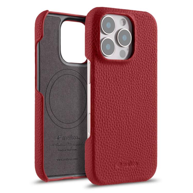 For iPhone 16 Pro melkco Litchi Texture Magnetic Half Coverage Genuine Leather Phone Case