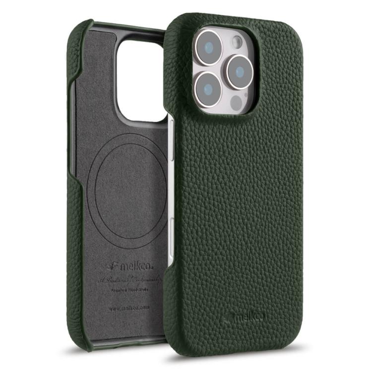 For iPhone 16 Pro melkco Litchi Texture Magnetic Half Coverage Genuine Leather Phone Case