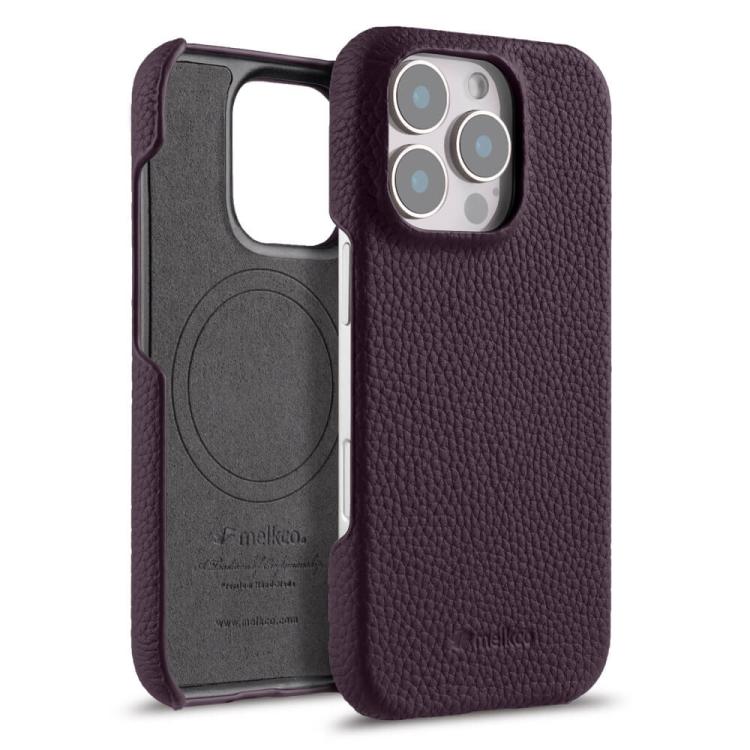 For iPhone 16 Pro melkco Litchi Texture Magnetic Half Coverage Genuine Leather Phone Case