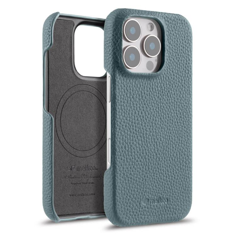 For iPhone 16 Pro melkco Litchi Texture Magnetic Half Coverage Genuine Leather Phone Case