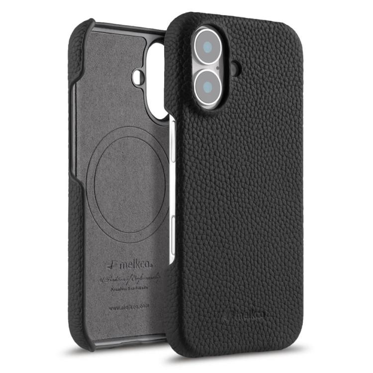 For iPhone 17 melkco Litchi Texture Magnetic Half Coverage Genuine Leather Phone Case
