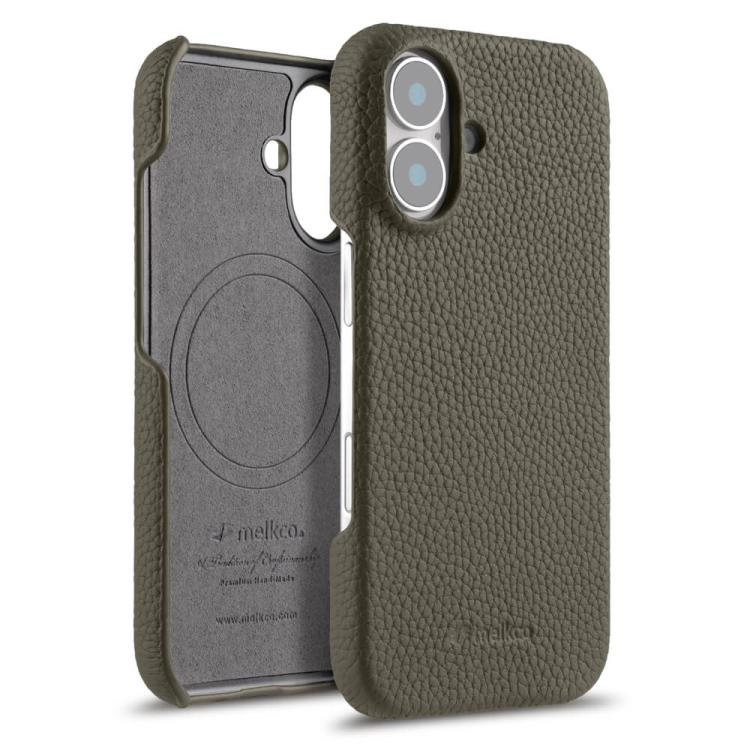 For iPhone 17 melkco Litchi Texture Magnetic Half Coverage Genuine Leather Phone Case